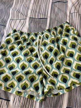 Boohoo Mens Green & Blue Geometric Print Swim Trunks